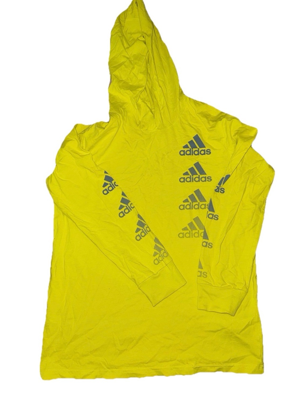 adidas Neon Yellow Logo Long-Sleeve Hoodie Boys (M 10/12)